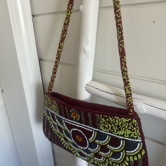 Elegant Multicolor Beaded Women's Bag burgundy, blue green yellow - Picture 4 of 9